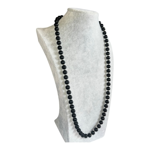 Vintage PAT 537985 Gold Tone Black Plastic Beaded Necklace Matinee‎ Length 30” - Picture 2 of 5